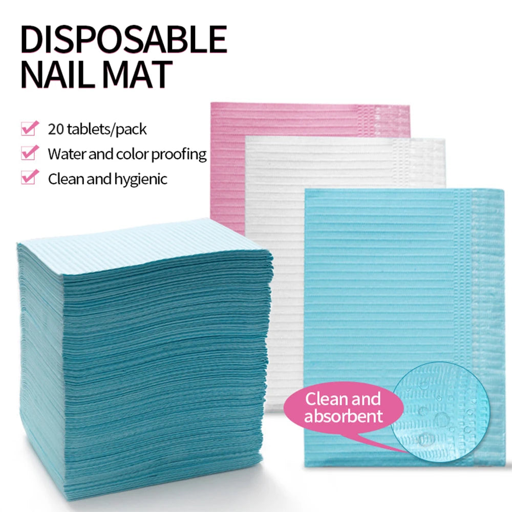 20pcs Disposable Nail Art Table Mats – Waterproof Manicure Pads
