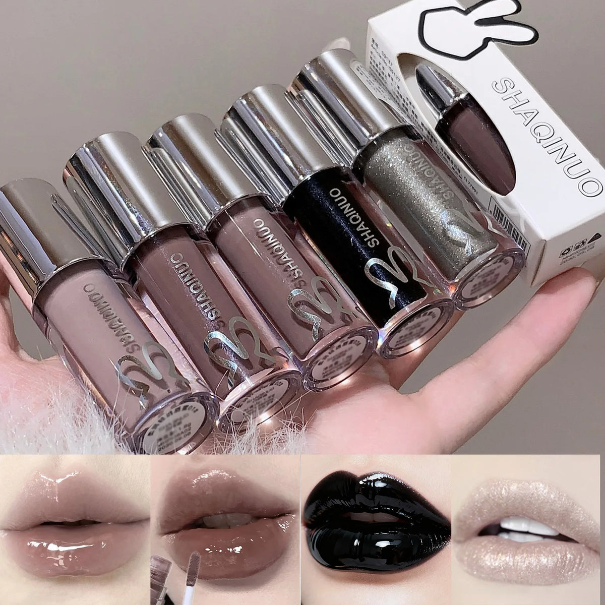 Nude Mirror Lip Gloss – Pearlescent Jelly Lip Oil, 5 Shades Lip Gloss PRIMED