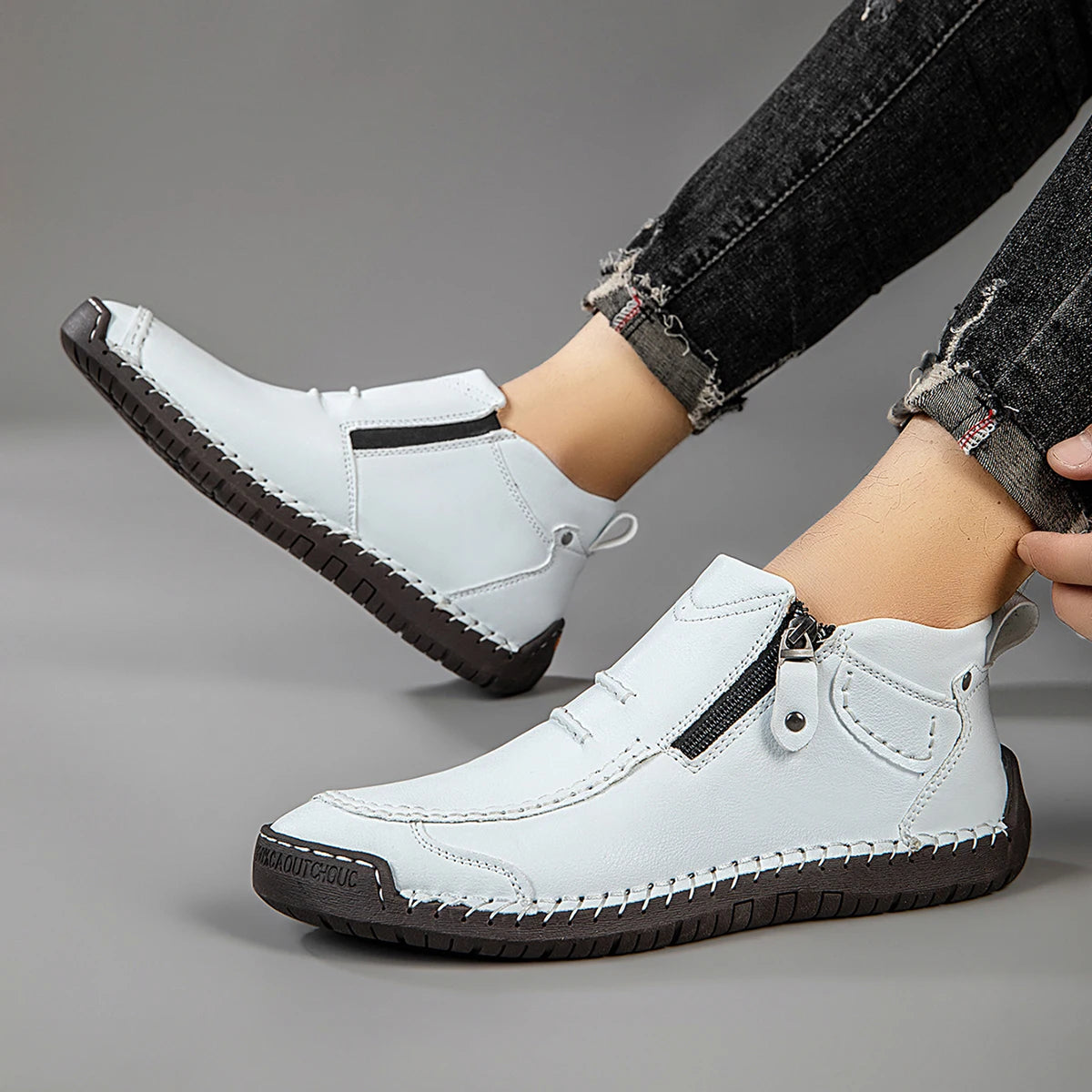 Men's Handmade Split Leather Ankle Boots | Zip Closure Men's Ankle Boots PRIMED