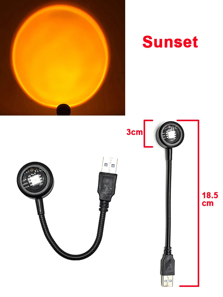USB Sunset Lamp LED Night Light Projector | Rainbow Atmosphere LED Night Light Projector PRIMED Sunset