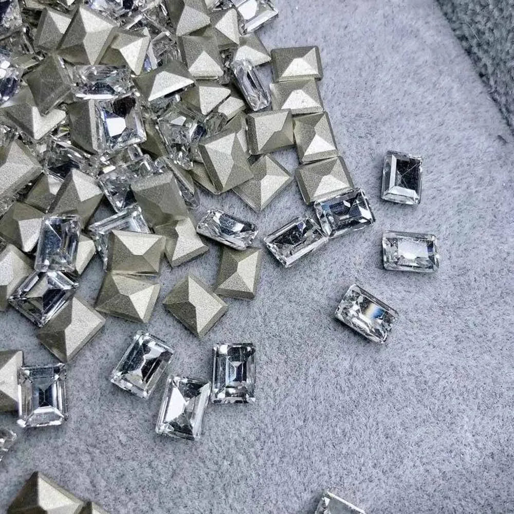 50Pcs 3D Pointed Square Nail Charms 6x8mm Rhinestone Gems Nail Art Charms PRIMED