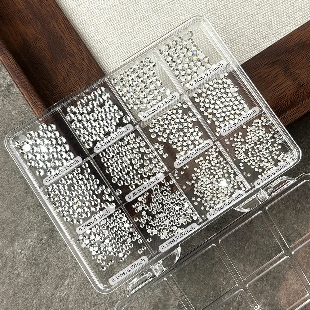 12-Grid Mixed AB Crystal Nail Rhinestones & Glitter Gems Set Nail Art Rhinestones PRIMED