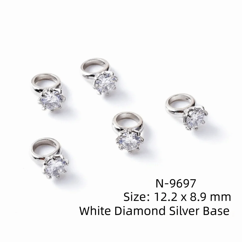 3D Zircon Nail Art Rhinestones – Diamond Manicure Charms 5pc Nail Art Rhinestones PRIMED Silver 1