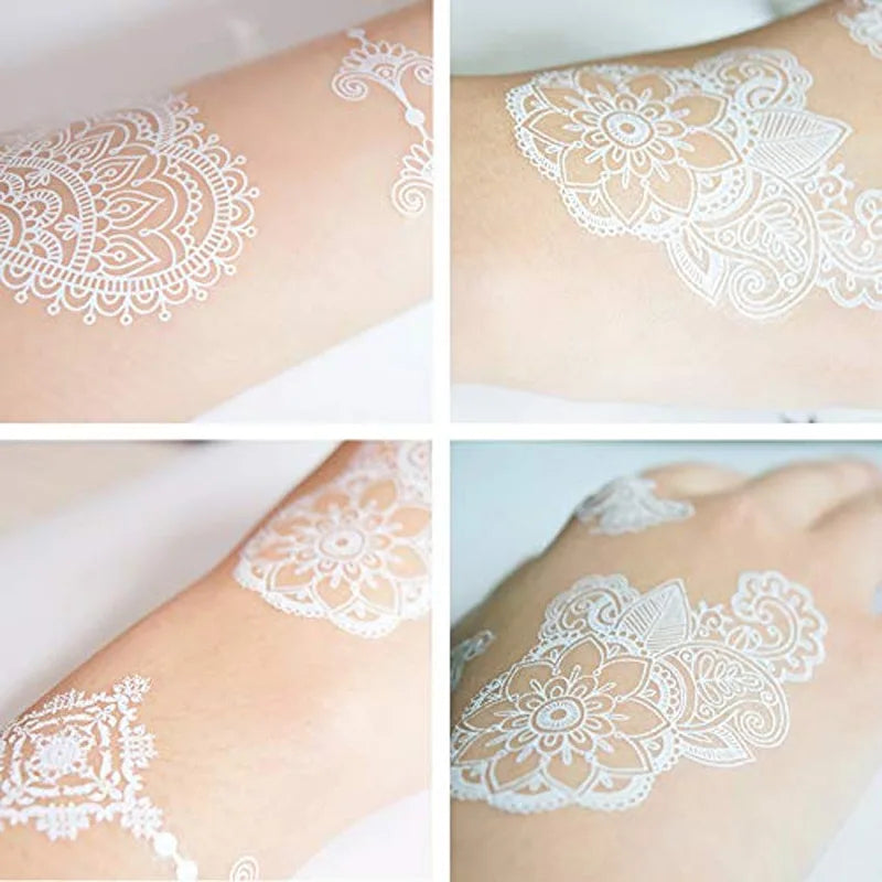 White Henna Flower Temporary Tattoo Sticker – Body Art