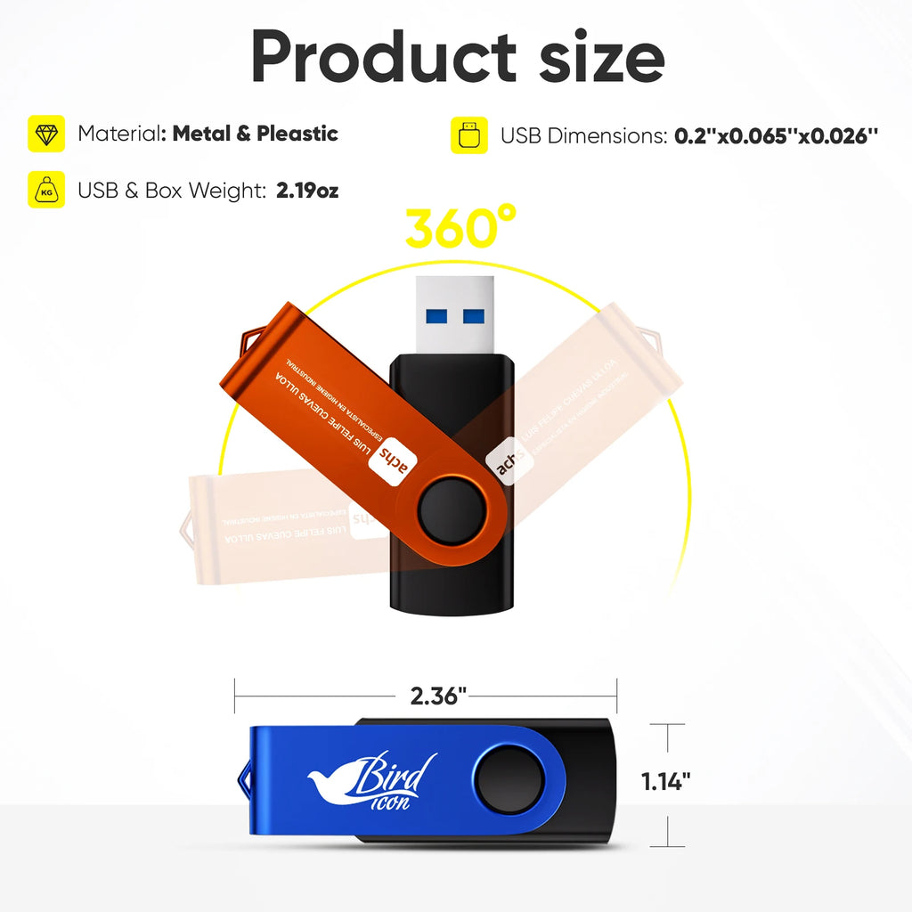 20-Pack Custom Logo Rotatable USB Flash Drives 16–128GB USB Flash Drive PRIMED
