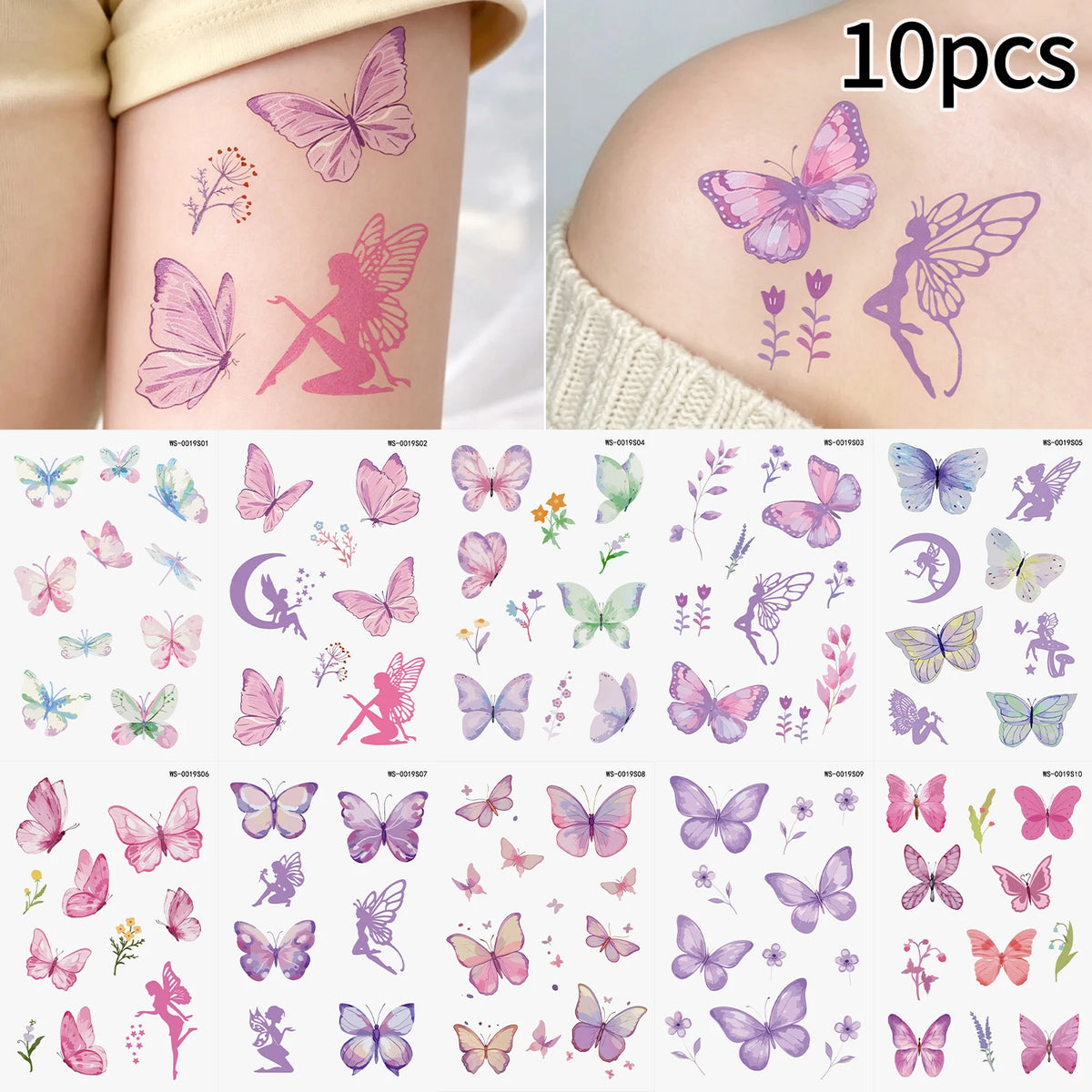 10-Pack 3D Butterfly Temporary Tattoo Stickers – Pink & Purple