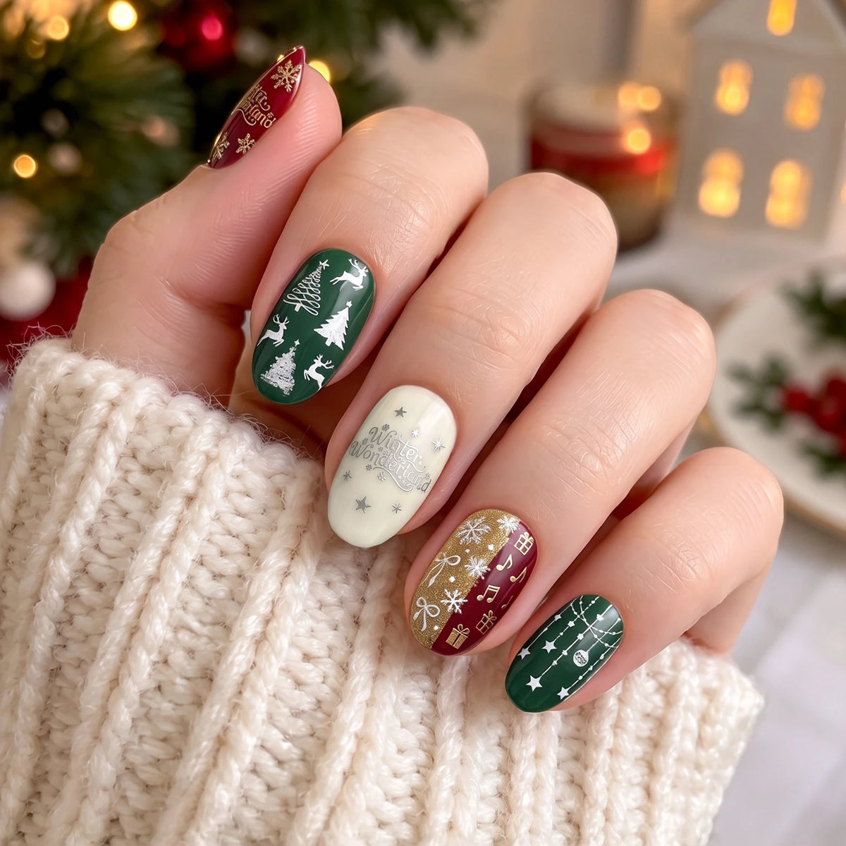 Christmas Nail Stamping Plate – Snowflake, Tree & Elk Art Nail Stamping Plate PRIMED