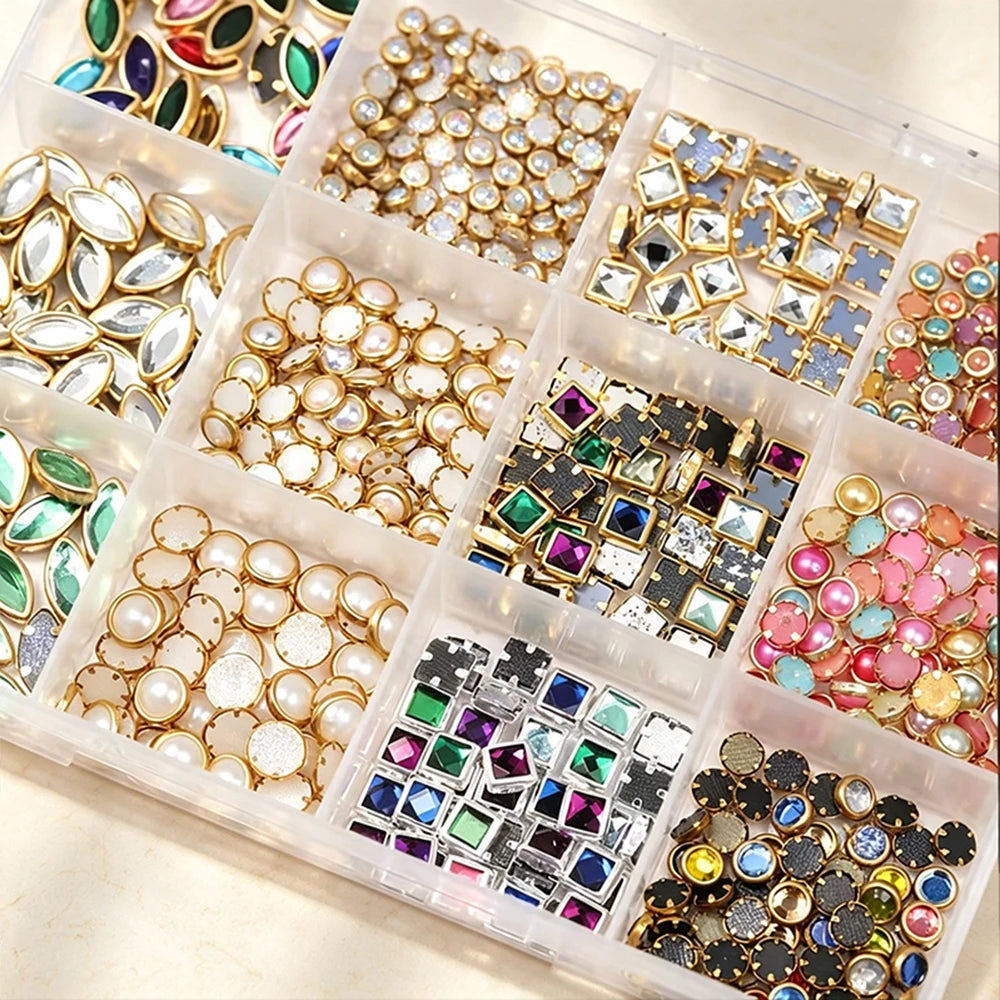 Gothic Punk Nail Rhinestones 12-Grid Gem Charms Set | MAFANAILS