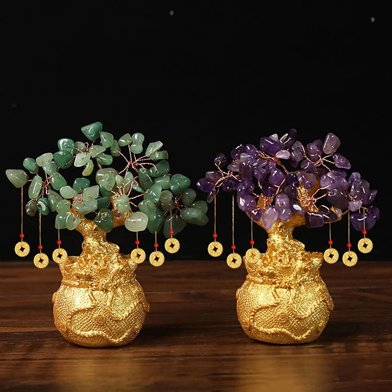 Yellow Crystal Money Tree Feng Shui Lucky Wealth Ornament