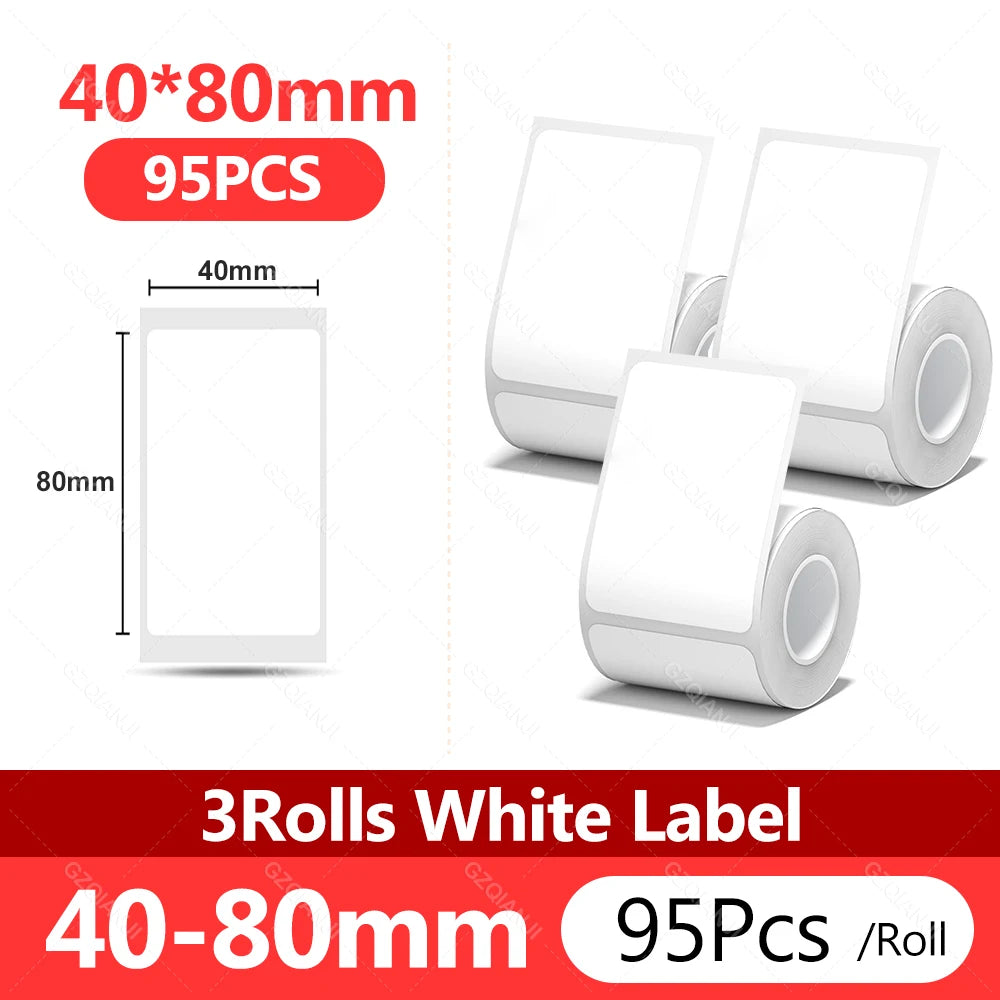 NIIMBOT Thermal White Label Rolls 3-Pack | B1 B21 B3S B31 Thermal Label Rolls PRIMED 3Rolls 40x80mm