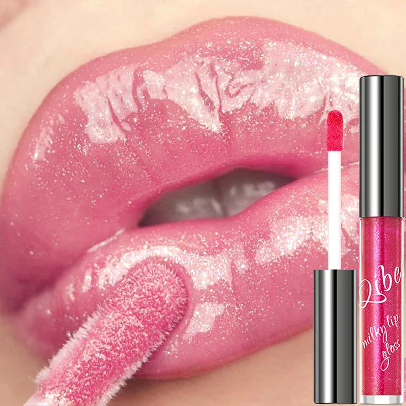 QiBest Coral Pink Glitter Lip Gloss – Shimmer Lip Oil Glaze