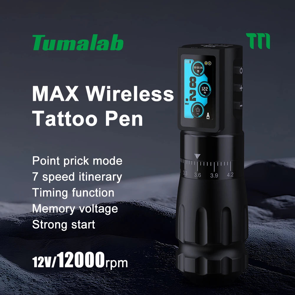 TUMAlab T7 MAX Wireless Tattoo Pen – Adjustable Stroke Motor Wireless Tattoo Pen PRIMED