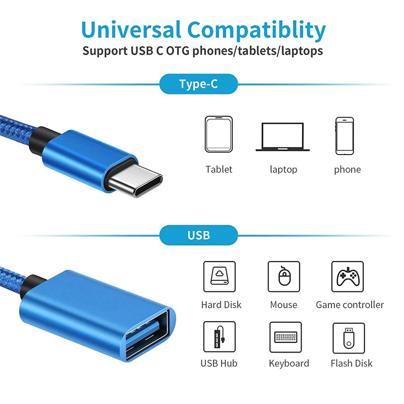 USB-C to USB OTG Adapter Cable | Type-C Male to USB-A Female USB OTG Adapter PRIMED