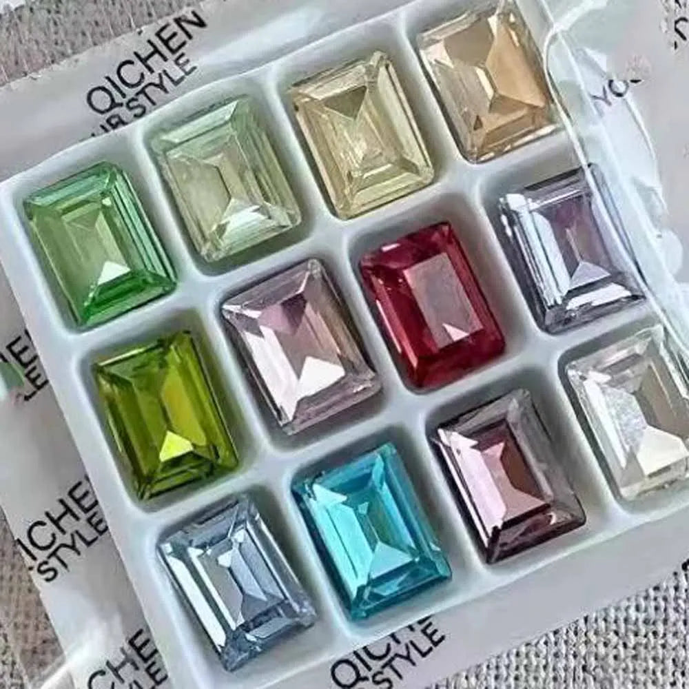 50Pcs 3D Pointed Square Nail Charms 6x8mm Rhinestone Gems Nail Art Charms PRIMED