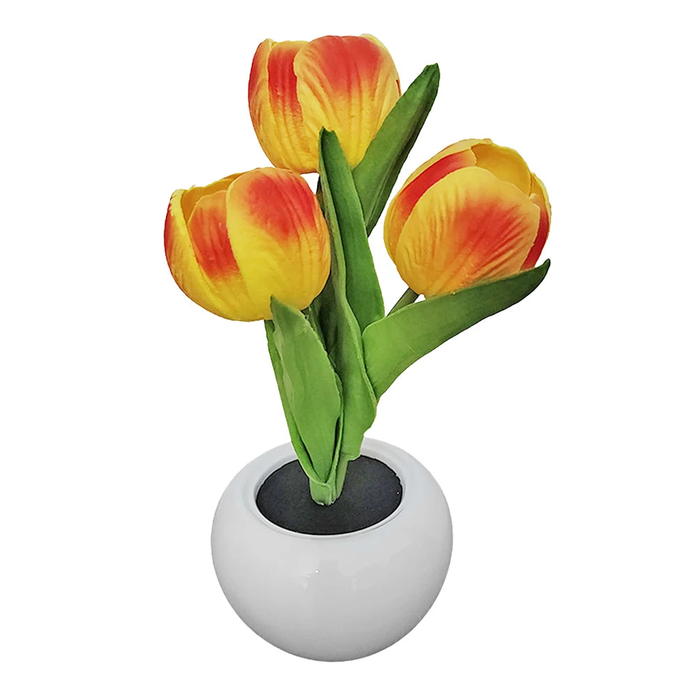 LED Tulip Potted Plant Table Lamp – Warm Night Light Gift LED Table Lamp PRIMED Orange