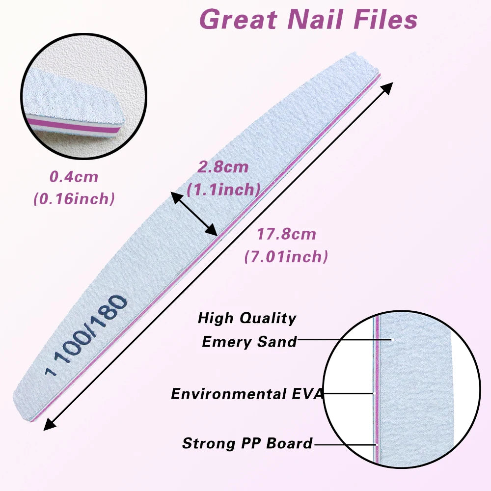 JEARLYU Nail Files 10/5 Pcs | 100/180 Grit Manicure Buffer Nail File Set PRIMED