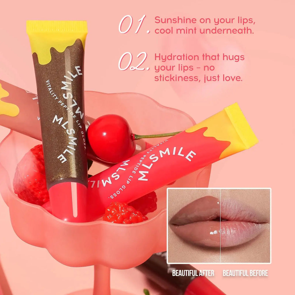 MLSMILE Peptide Plumping Lip Gloss – Clear Hydrating Glaze Plumping Lip Gloss PRIMED