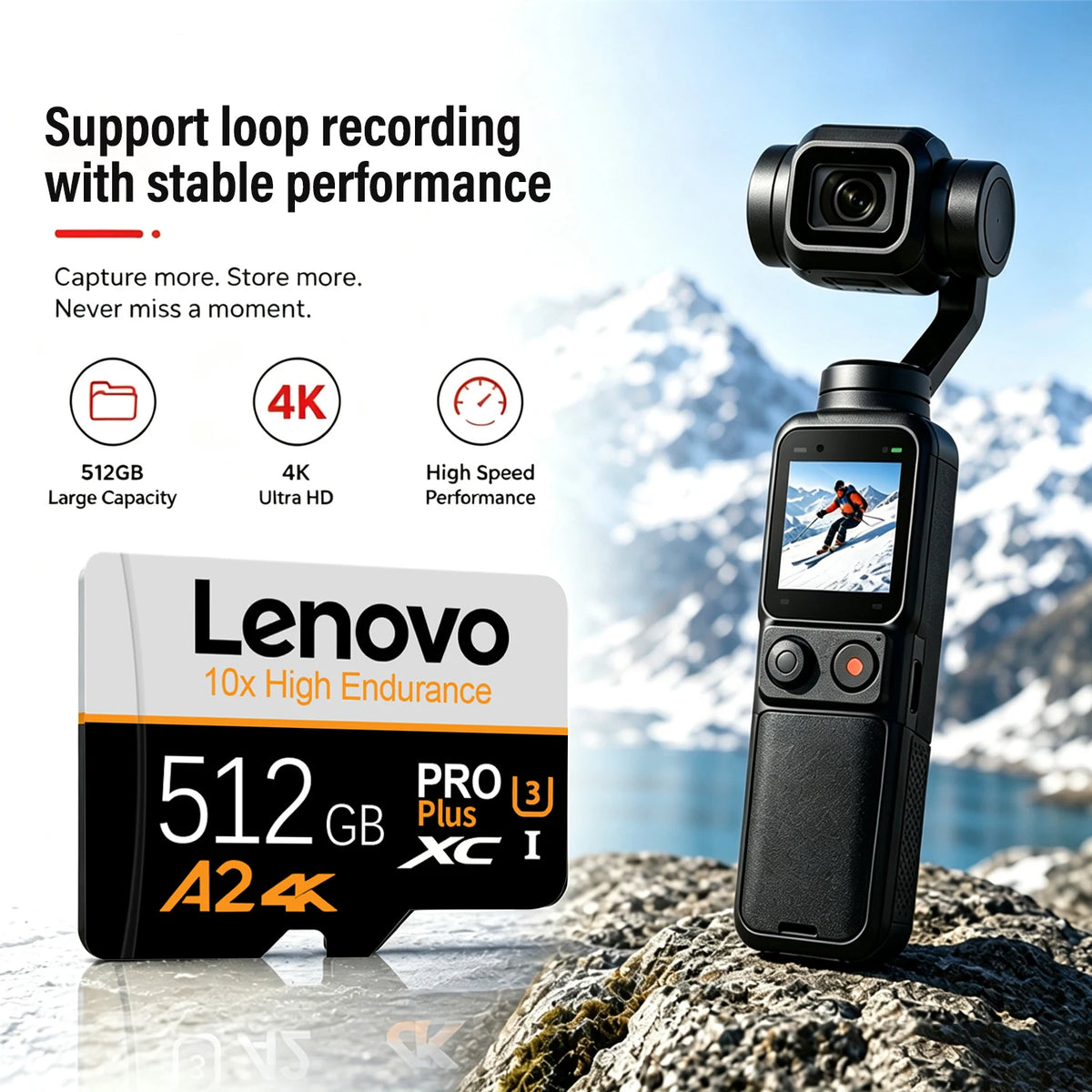 Lenovo Micro SD Card 64GB–1TB | 4K V30 U3 A2 microSDXC Micro SD Card PRIMED