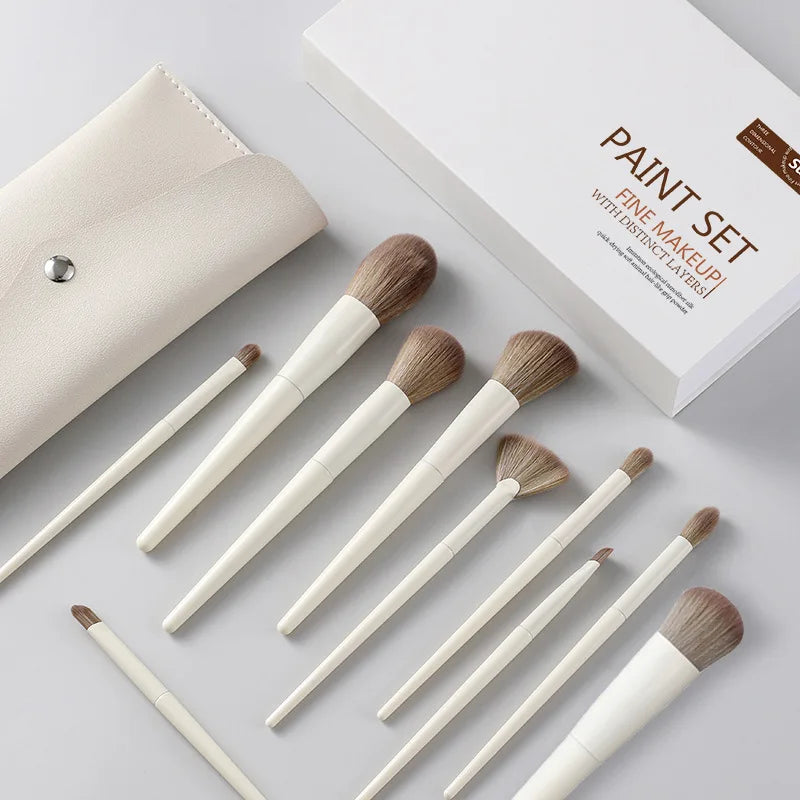 10-Piece Vegan Makeup Brush Set with Bag | All-in-One Kit