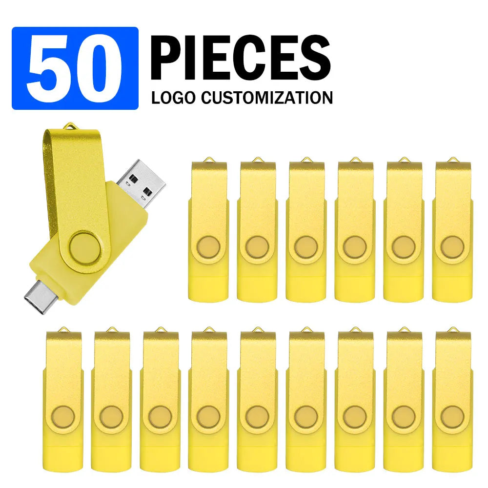 50-Pack Custom Logo USB Flash Drives – USB-C & USB 2.0 USB Flash Drive PRIMED 128M Yellow USB C