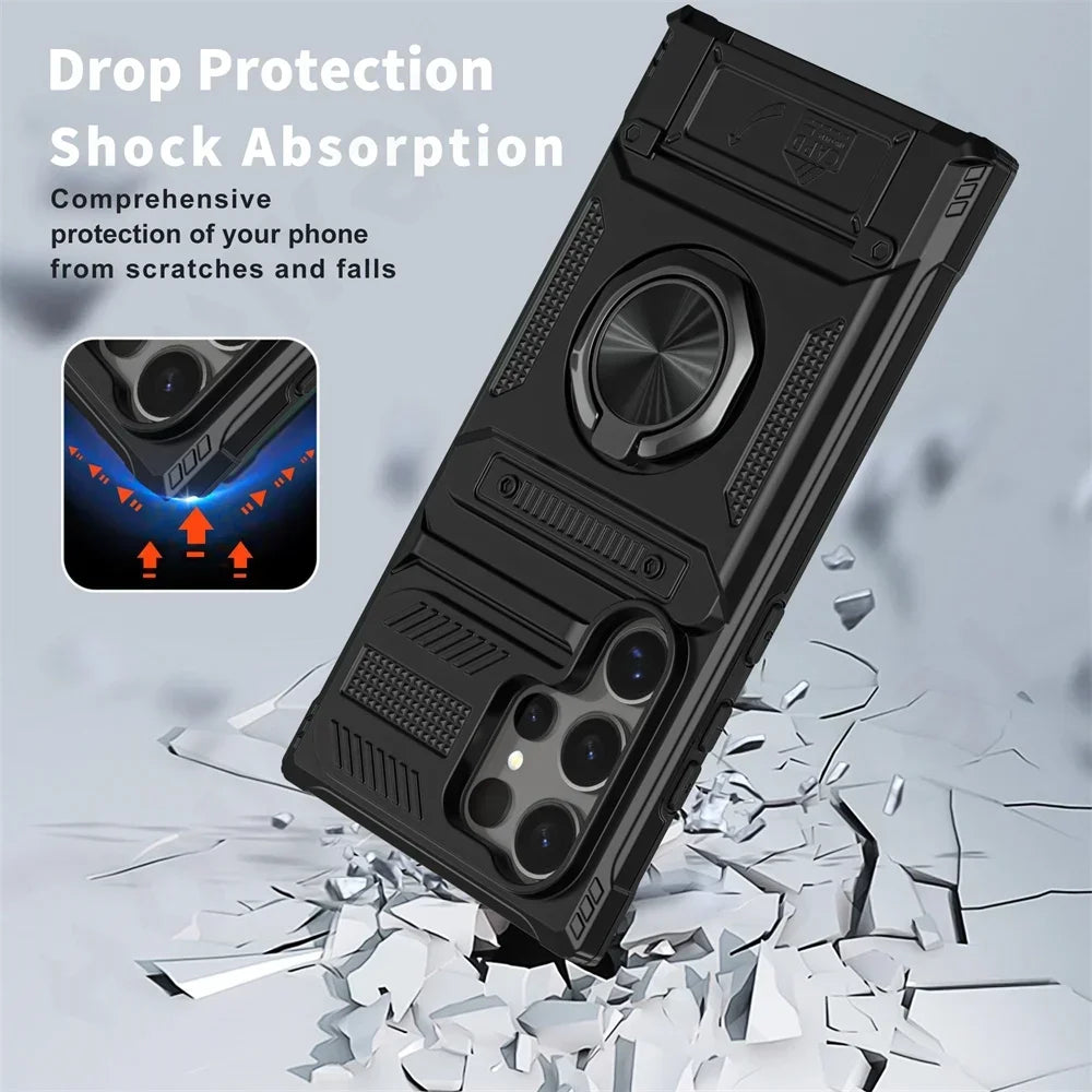 Samsung Galaxy Wallet Case – Magnetic Ring Kickstand, Card Holder Phone Wallet Case PRIMED