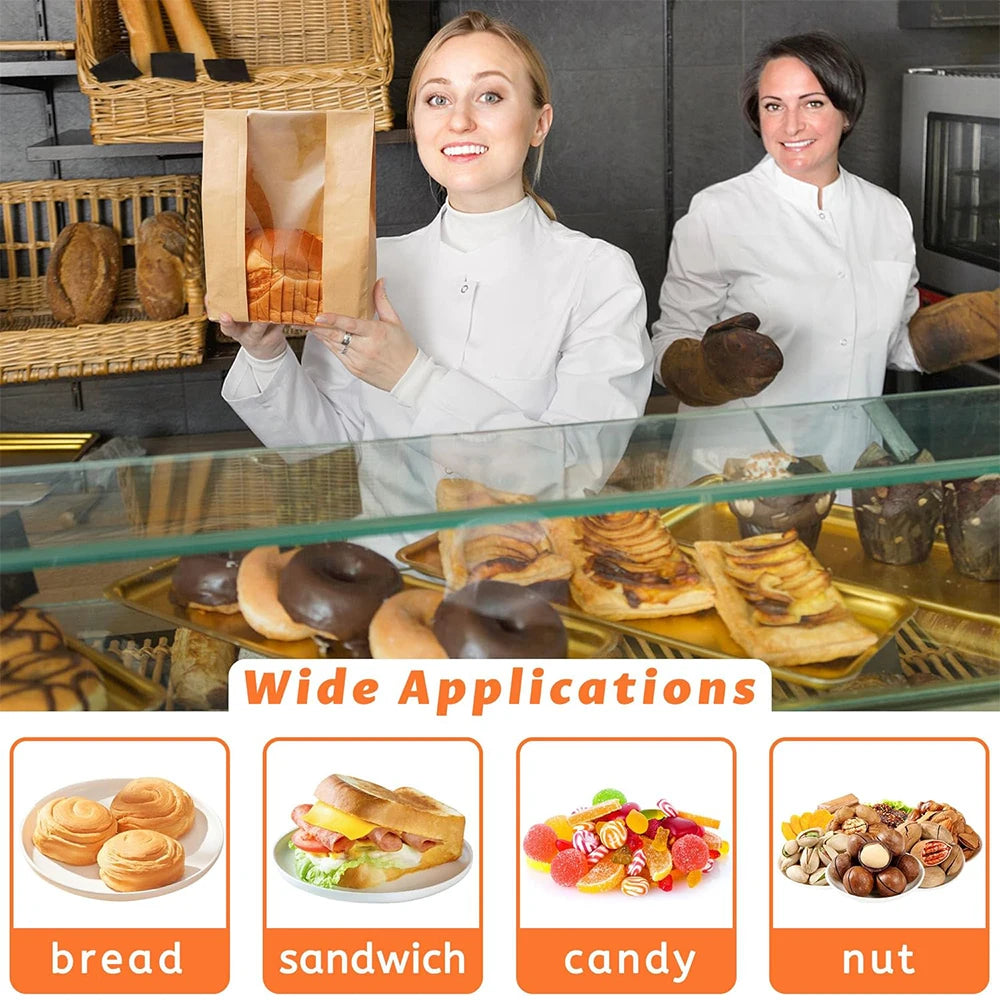 LMETJMA Large Paper Bread Bags with Window – 25 Pack Bakery Packaging Bags PRIMED