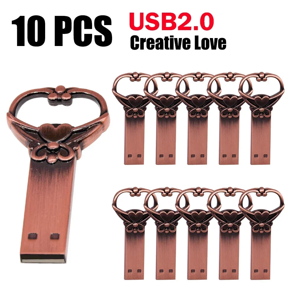 10-Pack Copper Heart USB Flash Drives 64GB 128GB Metal Gift USB Flash Drive PRIMED 2GB Style2 USB 2.0