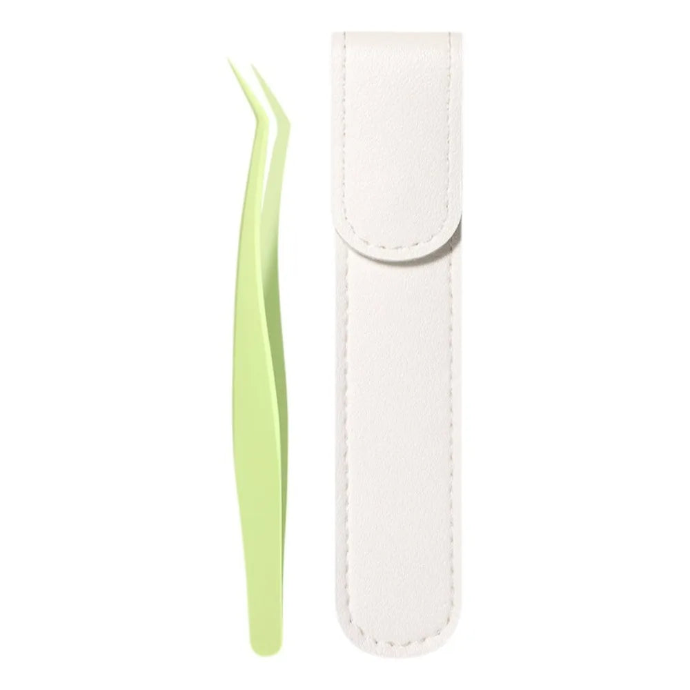 Stainless Steel Eyelash Tweezers Anti-Static + Leather Case