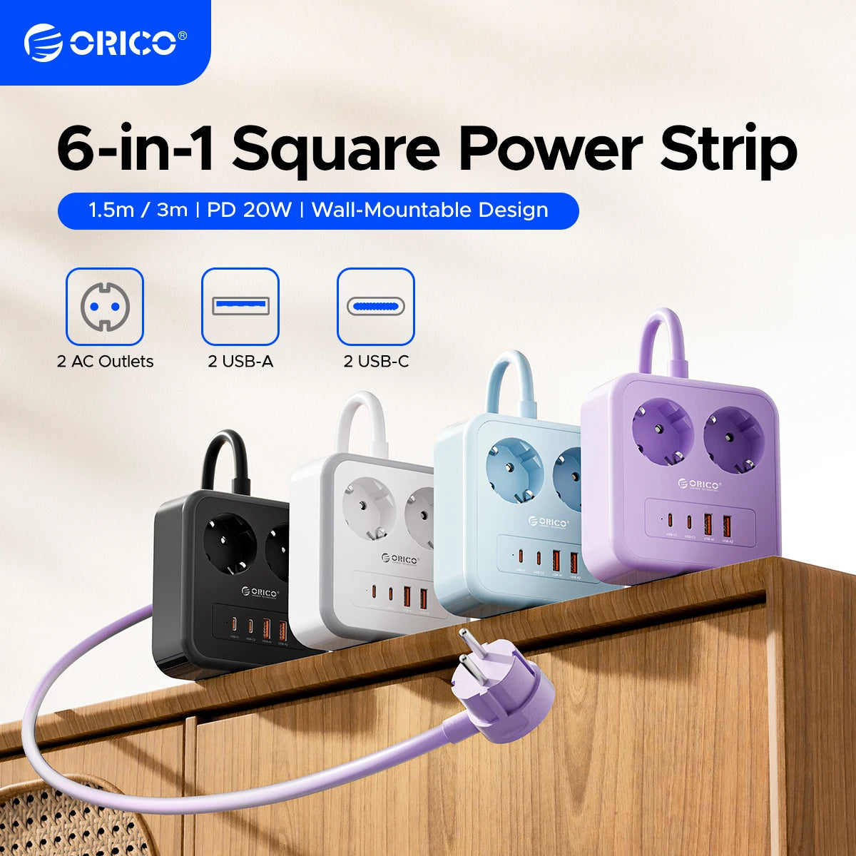 ORICO Desktop Power Strip PD20W USB-C USB-A EU Plug Charging Station Desktop Power Strip PRIMED