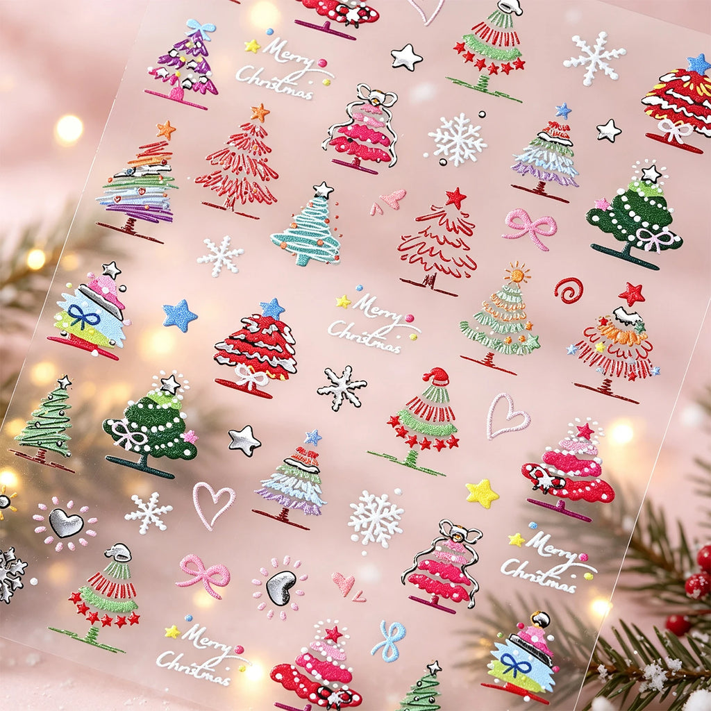 5D Christmas Tree Nail Art Stickers – Bows & Snowflake Decals Nail Art Stickers PRIMED