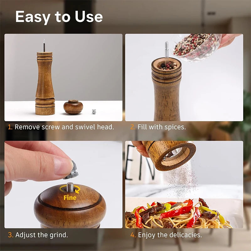 Oak Wood Salt & Pepper Grinder Set – Adjustable Ceramic Mill Salt & Pepper Mill Set PRIMED