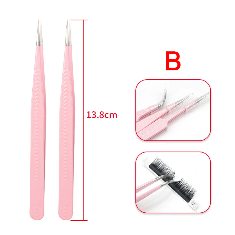 Pink Stainless Steel Eyelash Extension Tweezers | Pro Lash Tool Eyelash Extension Tweezers PRIMED B