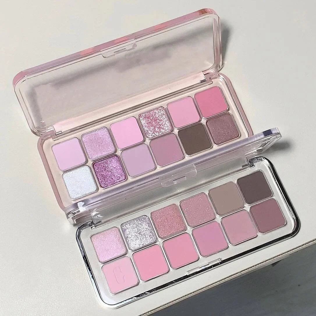 DIKALU 12-Color Eyeshadow Palette – Earth Pink Purple Shimmer Eyeshadow Palette PRIMED