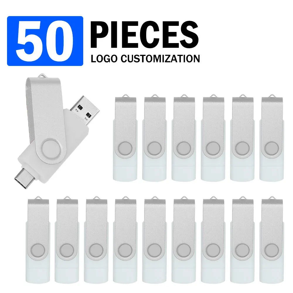 2-in-1 Type-C USB 2.0 Metal Flash Drive Bulk – Custom Logo USB Flash Drive PRIMED 32GB Sliver x50