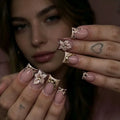 Y2K Press On Nails – Rhinestone 3D Bow & Flower Square Tips Press On Nails PRIMED 24Pcs