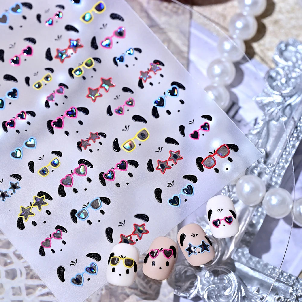 Y2K Dog Nail Art Stickers – Sunglasses & Heart Decals
