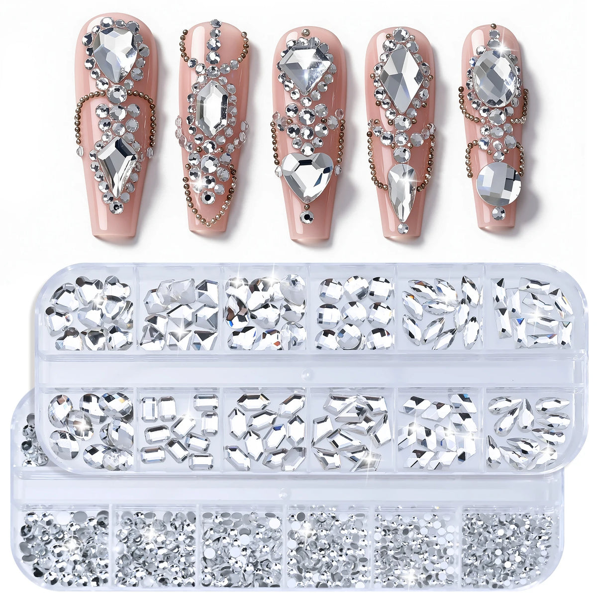 2-Box Nail Art Rhinestones – Mixed Shape Sparkling Gems Set Nail Art Rhinestones PRIMED