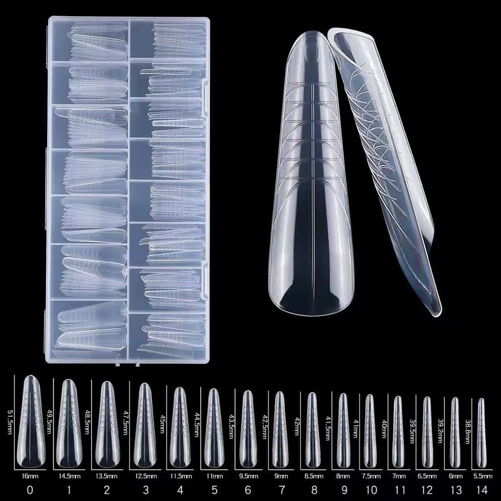 150Pcs Reusable Sandwich Nail Forms – 15 Sizes Clear PP