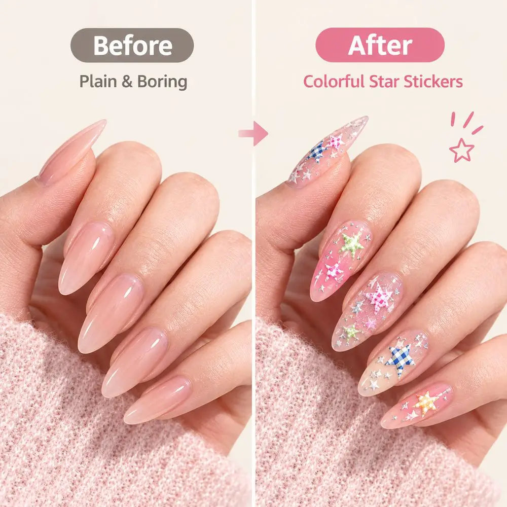 Y2K 5D Embossed Nail Stickers – Plaid & Star DIY Decals