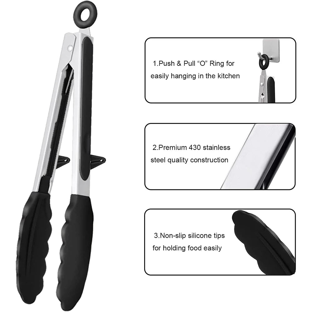 LMETJMA Silicone Kitchen Tongs – BBQ, Pasta & Salad Serving Silicone Kitchen Tongs PRIMED