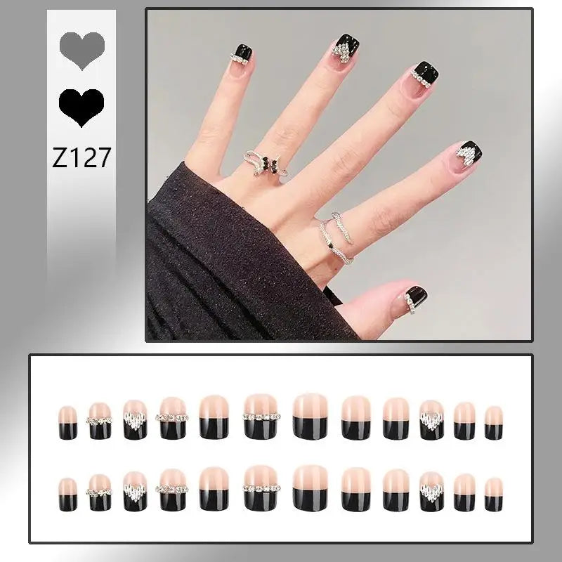 French Press On Nails Set – 24 Short Acrylic Tips with Glue
