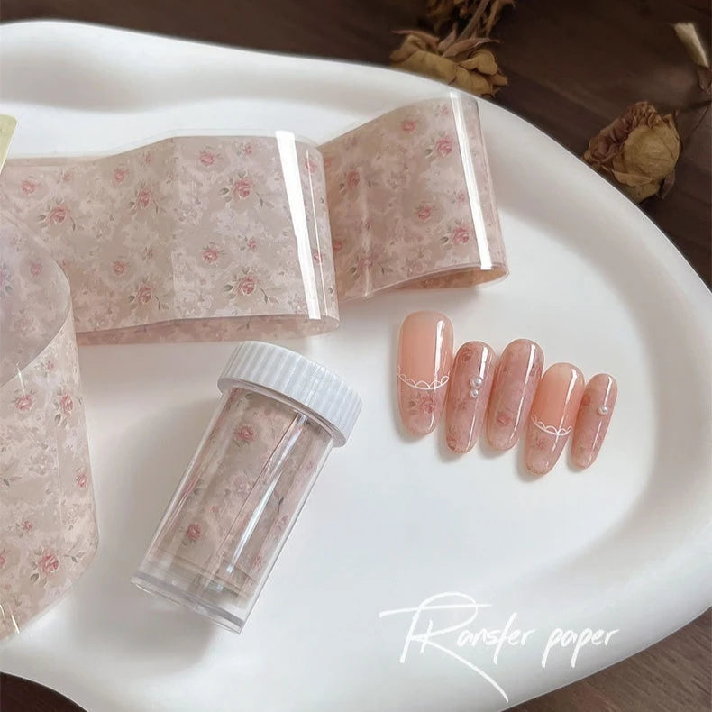 100cm Vintage Rose Nail Transfer Paper Roll | Floral Water Decals
