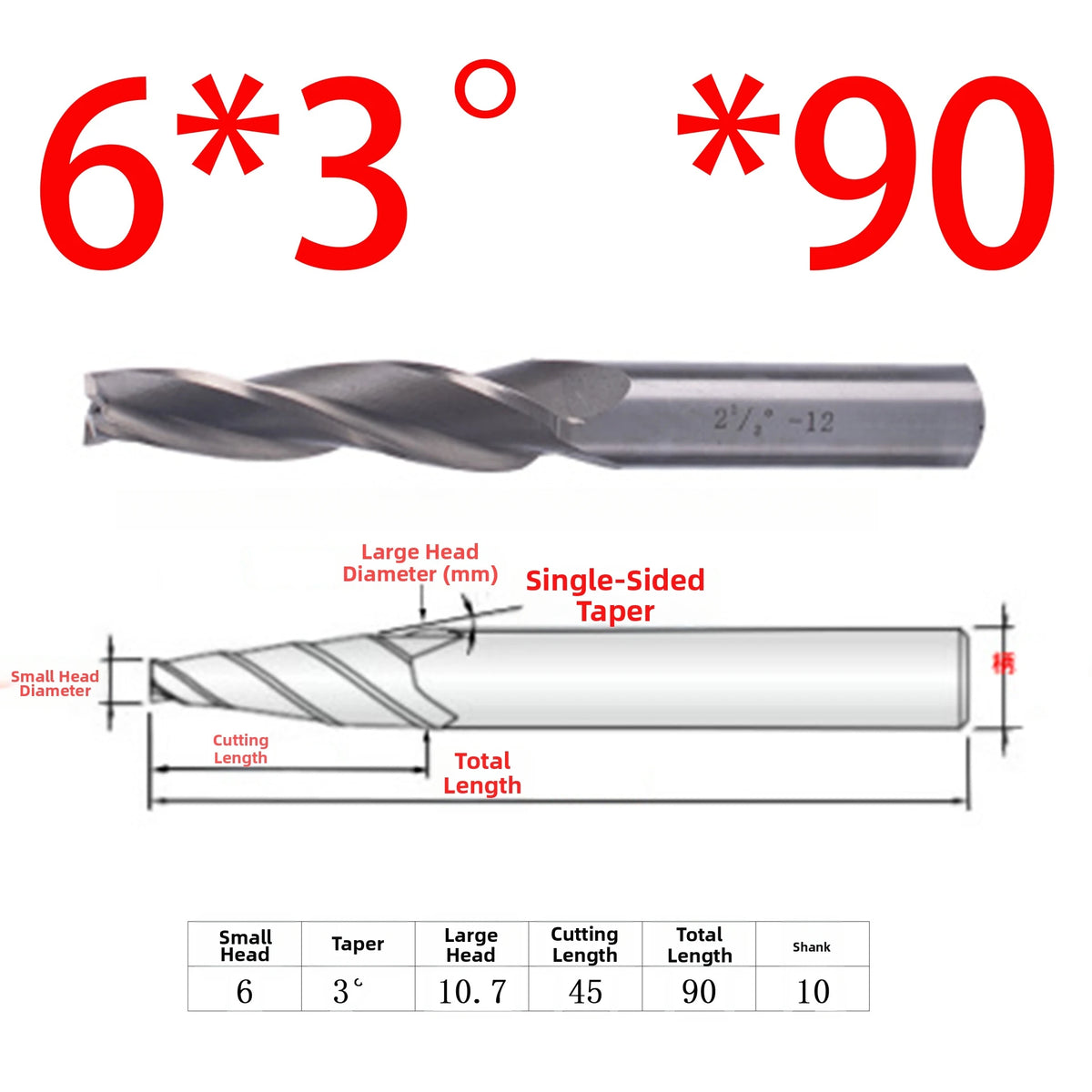 Spiral Tapered Ball Nose End Mill – HSS CNC Deep Groove Carving