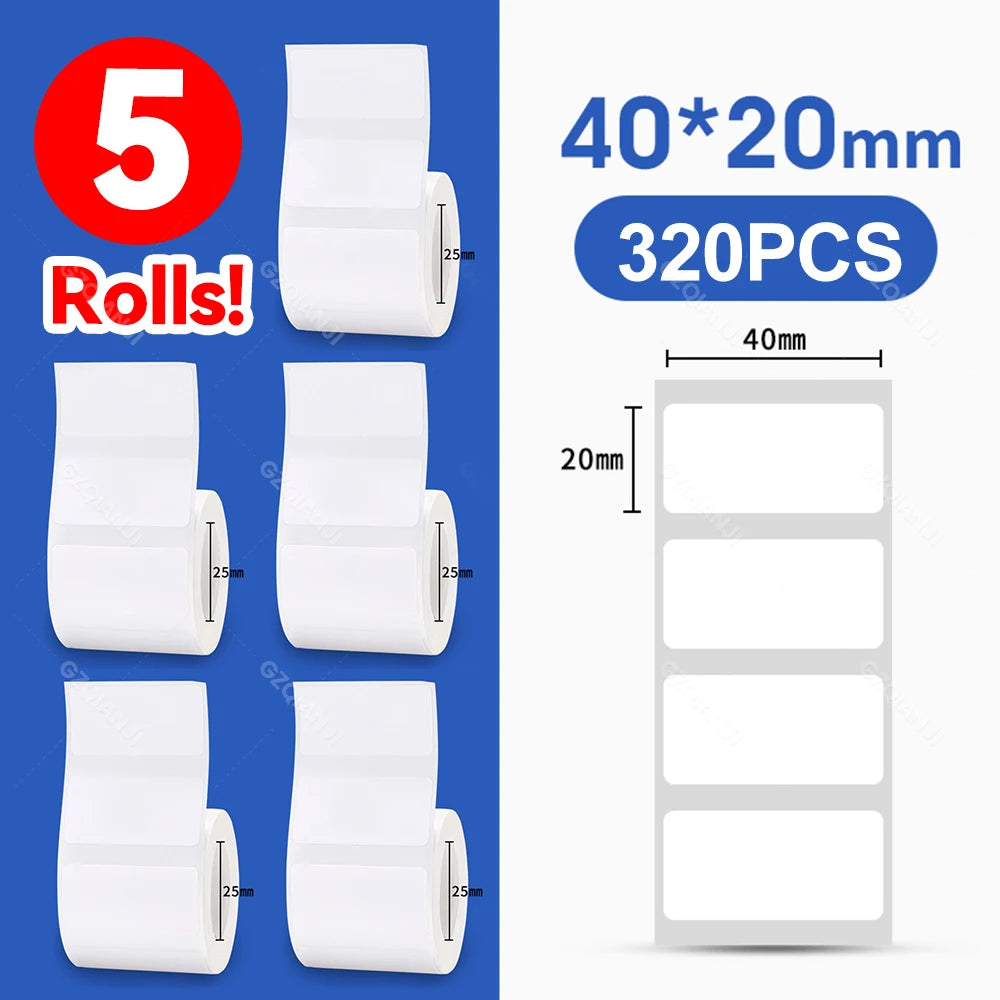 Niimbot Thermal Label Paper 5 Rolls 30–50mm | B1 B21 B203 B3S Thermal Label Rolls PRIMED 5Rolls WH40-20mm