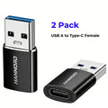 Hannord USB-A to USB-C Adapter 10Gbps 3A Fast Charge OTG USB-C Adapter PRIMED Black 2 Pcs