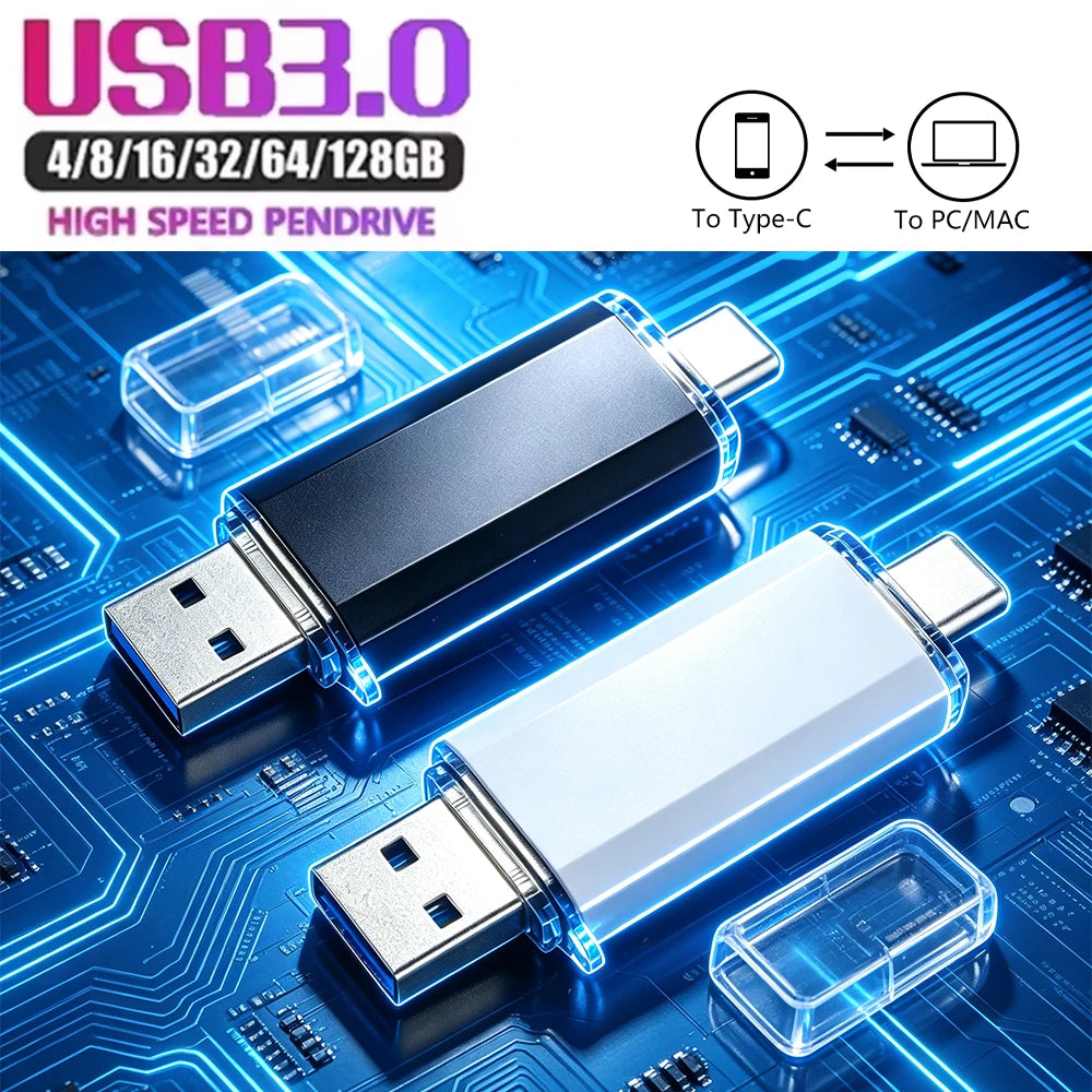 JASTER USB 3.0 Type-C Flash Drive 16GB–128GB Mini Pen Drive USB Flash Drive PRIMED
