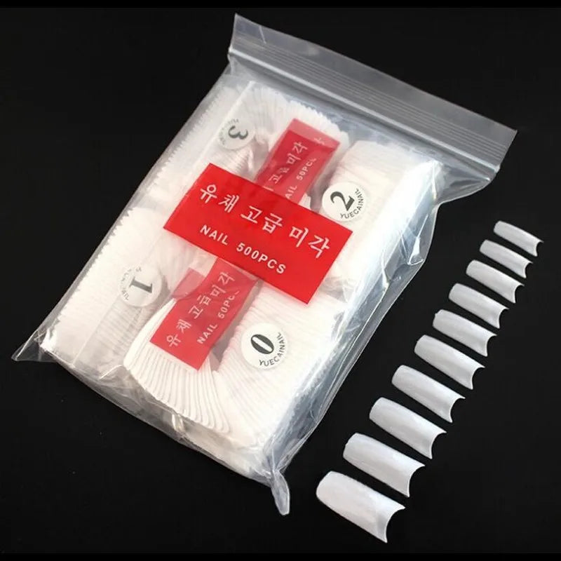500Pcs French False Nail Tips – Half Cover, 10 Sizes, 3 Colors