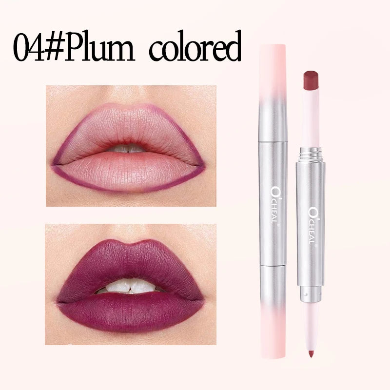 OCHEAL 2-in-1 Matte Lip Liner & Lipstick Pen | Long-Lasting Lip Liner Lipstick PRIMED 04 Plum colored Full Size