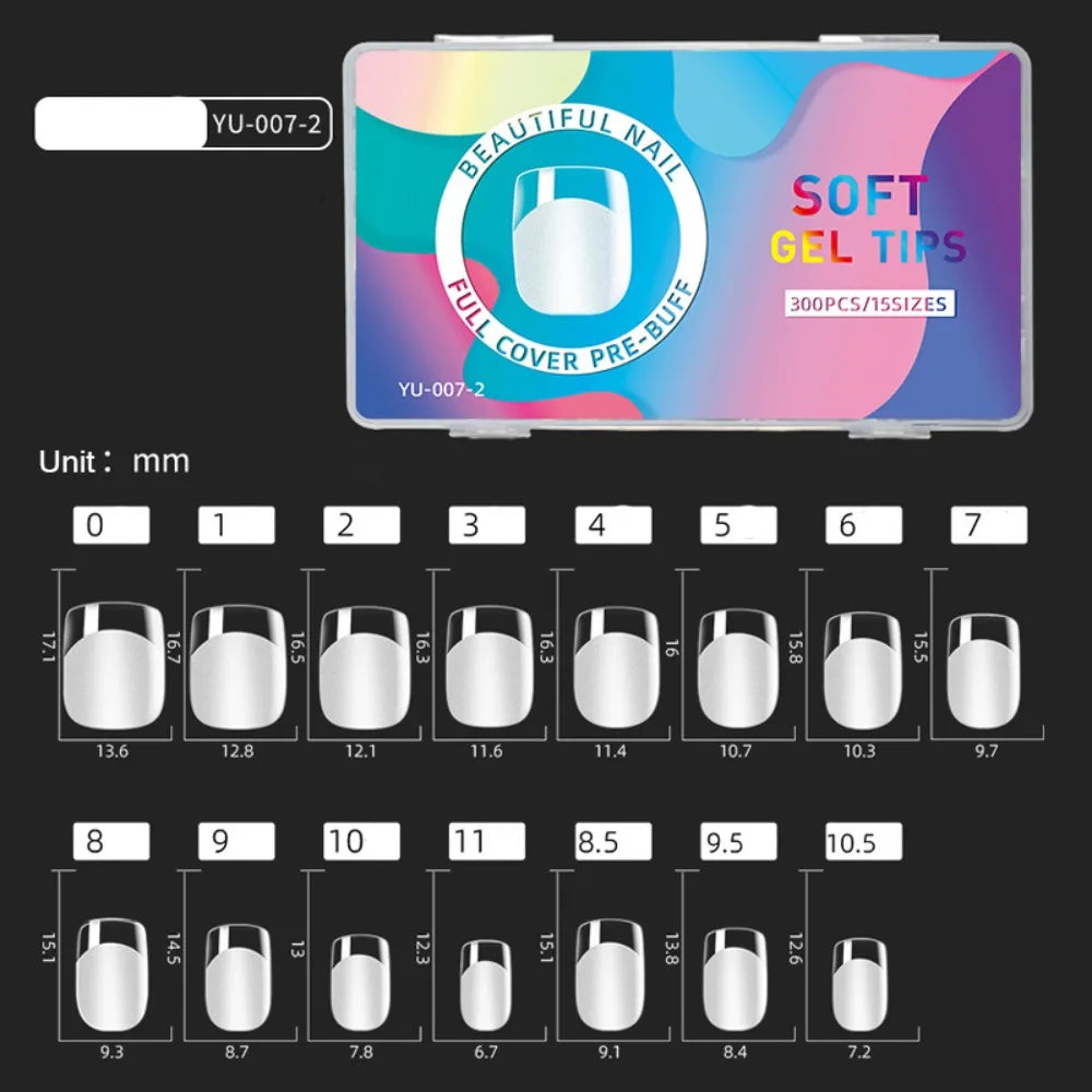 300pcs Short Almond Soft Gel Nail Tips | 15 Sizes Full Cover
