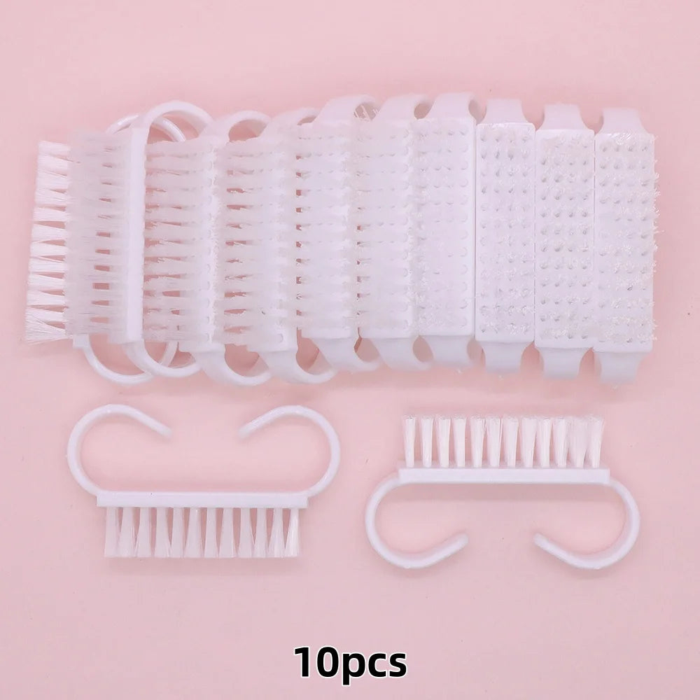 White Nail Cleaning Brush Set – Finger-Ring Manicure Tool
